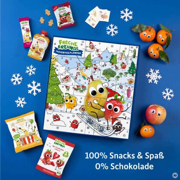 Freche Freunde Adventskalender für Kinder Moodbild mit Beispielprodukten