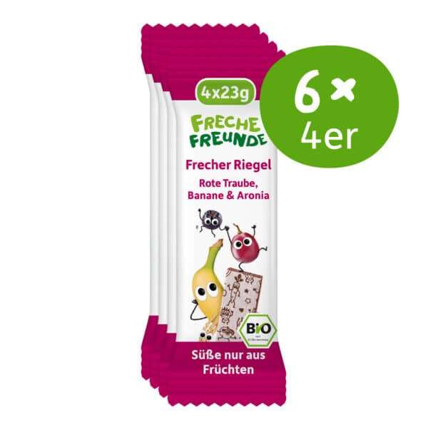 Freche Freunde Riegel Banane, Rote Traube, Aronia 6x4er Vorratspackung