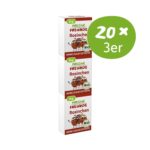 Freche Freunde Bio Rosinchen im 20er-Pack mit je 3 kleinen Boxen à 14 g – perfekt für unterwegs! Auf der Verpackung winken die frechen Rosinchen mit großen Augen. Ohne Zusatzstoffe