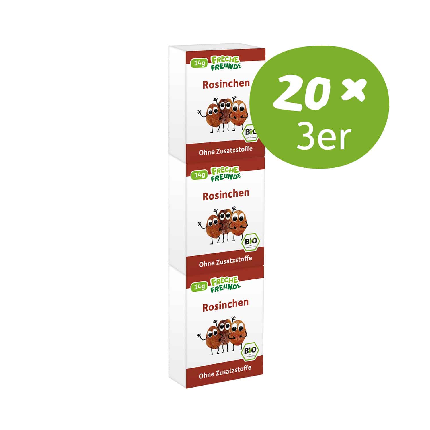 Freche Freunde Freche Rosinchen Vorratspackung mit 20 × 3 Päckchen.