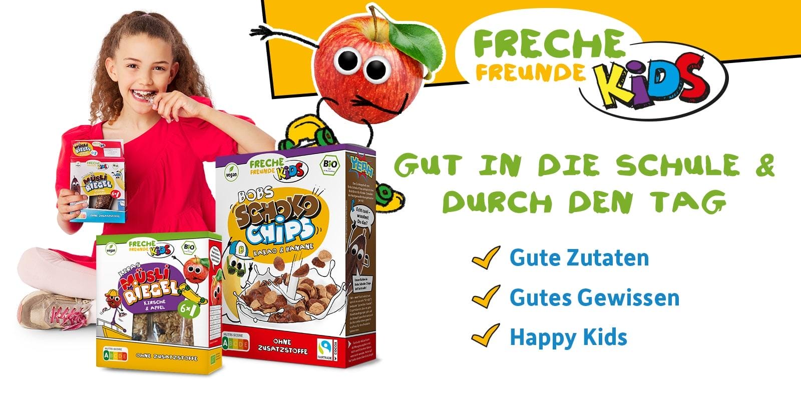 FRECHE FREUNDE BIO Gelatina di frutta Mela, lampone, polpette di riso 12 m,  30 g - Biscotti e crunch