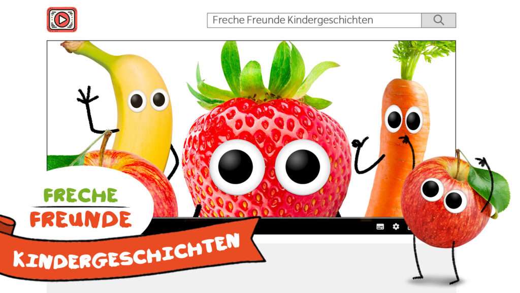 Freche Freunde Kindergeschichten - die Freche Freunde Charaktere winken aus dem YouTube Video heraus