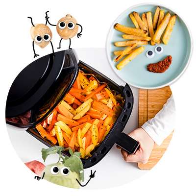 Freche Freunde - Blog Heißluftfritteuse-Rezepte - Gemüsepommen kommen in die Heißluftfritteuse und Freche Freunde freut sich drauf