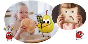 Glutenfreie Ernährung erlaubt nicht, gängiges Brot zu essen, wie es die beiden Mädchen hochhalten.