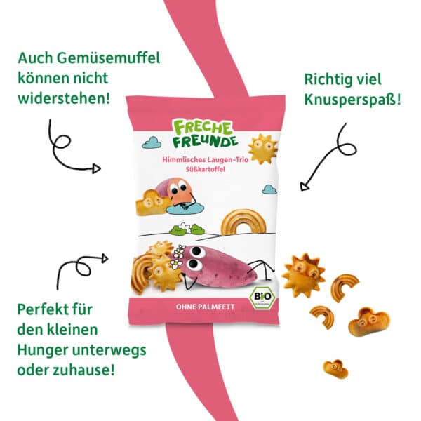 Freche Freunde Bio Himmlisches Laugen-Trio mit Produktvorteile: Auch Gemüsemuffel können nicht wiederstehen, Perfekt für den kleinen Hunger zwischendruch, Richtig viel Knusperspaß.