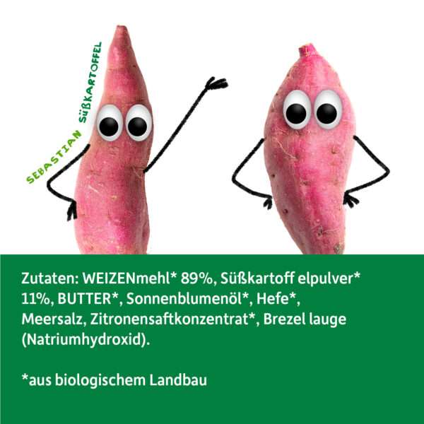 Zutatenlisten. Darüber 2x Sebastian Süßkartoffel.