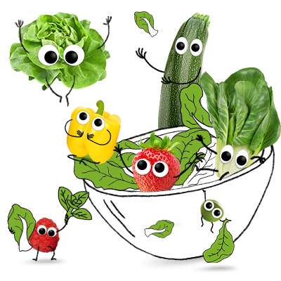 Karl Karotte und andere freche Salat-Freunde für Kinder haben Spaß in der Salatschüssel!