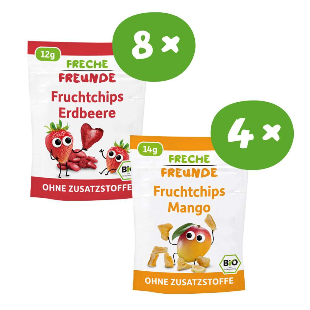 8x Bio Erdbeere Fruchtchips ohne Zuckerzusatz und 4x Bio Mango Fruchtchips Zuckerzusatz
