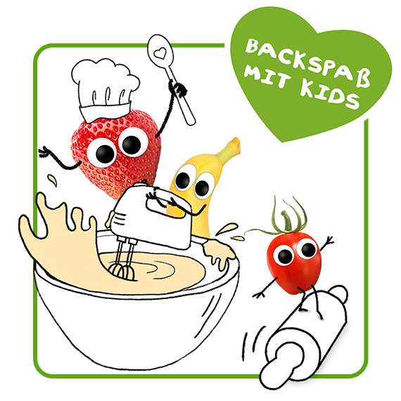 Freche Freunde haben mit Backmischung Backspaß mit Kids - am Mixen und Balancieren auf der Teigrolle.