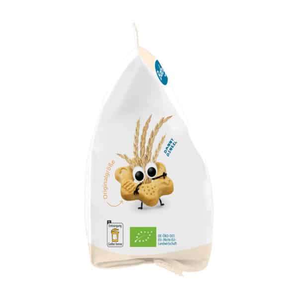 Baby Freche Freunde Babykeks Dinkel, Apfel, Vanille Seitenansicht mit Bio Logo