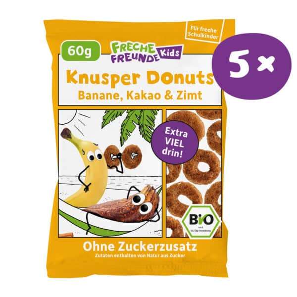 Freche Freunde Knusper Donuts Banane, Kakao & Zimt für freche Schulkids. 5x Vorratspackung