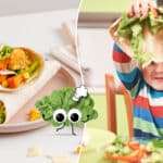 Wrap Rezepte: links ist ein Wrap auf einem Teller serviert und rechts hebt ein Kind eine Tortilla ein die Luft