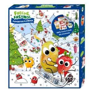 Bio Adventskalender 2026 für Kinder von Freche Freunde Frontansicht mit Winterlandschaft