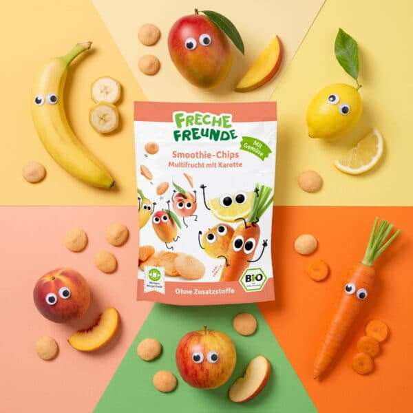 Freche Freunde Smoothie Chips Multifrucht mit Karotte enthaltene Obst und Gemüsesorten