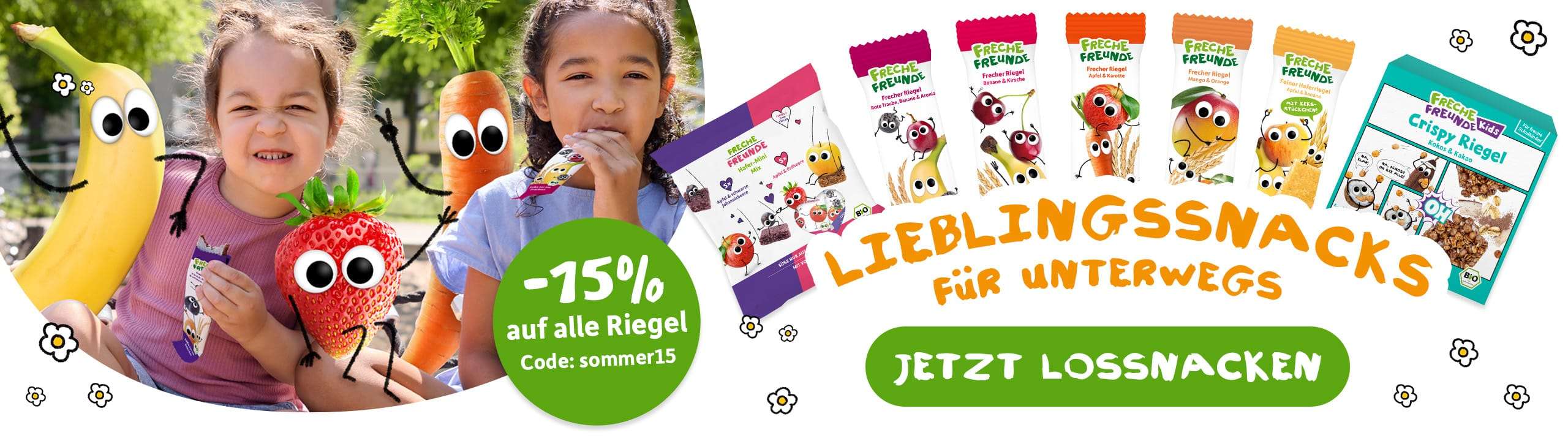 Freche Freunde Riegel Aktion: 15% auf alle Riegel mit Code "sommer15"