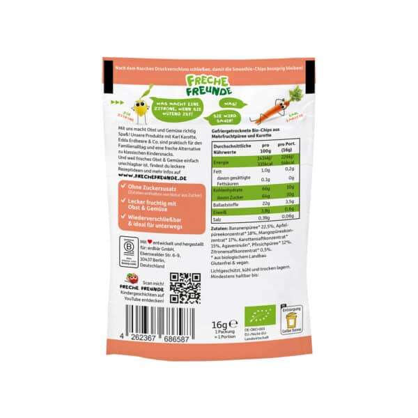 Freche Freunde Smoothie Chips Multifrucht mit Karotte Rückseite mit Produktinfos