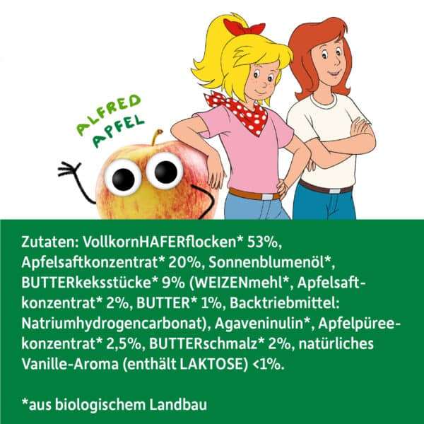 Zutatenliste des Freche Freunde Bibi & Tina Freundschafts-Riegels Apfel-Butterkeks