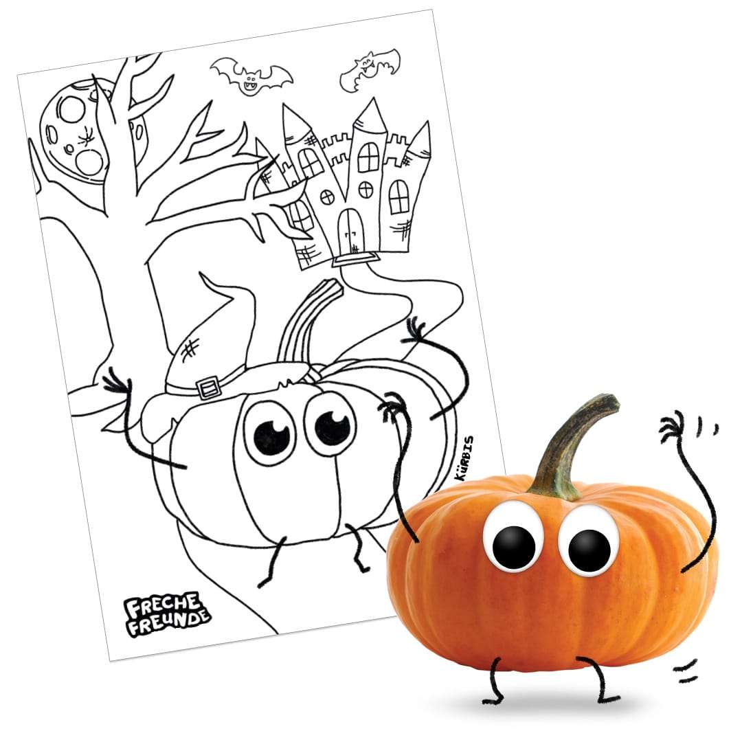 Halloween Ausmalbild mit Katharina Kürbis